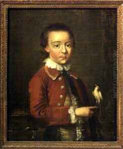 Boy In A Red Waistcoat And Holding A White Cockatoo