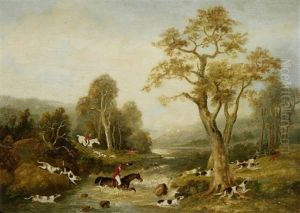Country Race Meeting At The Start; Sportsmen Outside An Inn; Gone To Ground; Crossing The River (set Of 4) by Dean Wolstenholme the Elder
