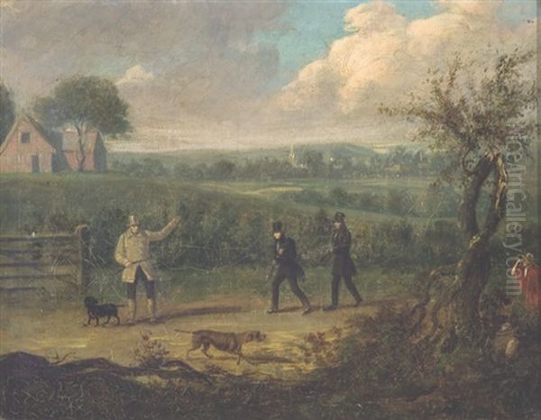 Three Hunting Gentlemen And Their Dogs - view 1