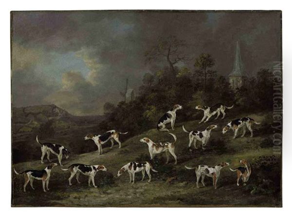 Hounds Of Colonel Hylton Joliffe Of Merstham House, Surrey With Merstham Church And Mill Beyond - view 1