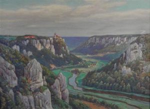 Die Blaue Stunde. Blick Von Einer Anhohe In Sommerliches Flustal