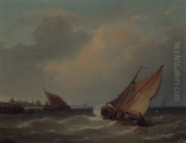 Shipping Entering A Harbour In A Stiff Breeze - view 1
