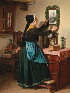 Decorating The Portrait Of Emperor William I by Berthold Woltze