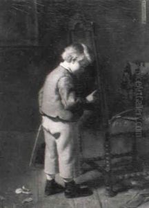 Ein Schuljunge Steht Verschamt Bei Dem Stuhl by Berthold Woltze