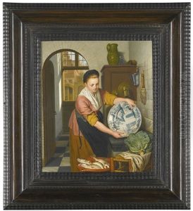 A Girl Washing A Porcelain Dish In A Kitchen