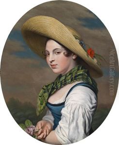 Ein Junges Madchen Mit Einem Strohhut Und Einer Rose