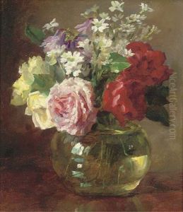 Roses And Daisies In A Glass Vase Roses And Daisies In A Glass Vase
