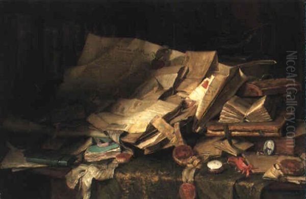 Still Life Of Books And Papers On A Desk - view 1