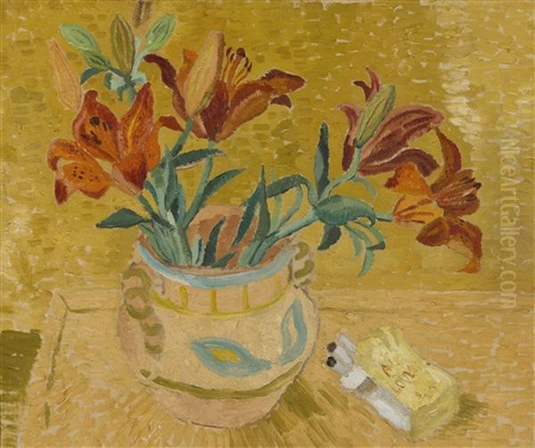 Lilies In A Decorated Bowl - view 1
