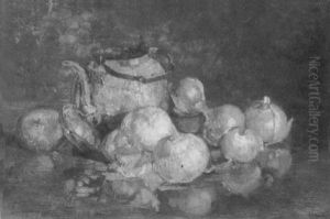 Still Life With Onions And A Teapot by George Albert Wood