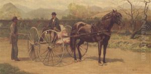 Horse And Carriage Scene by George Bacon Wood