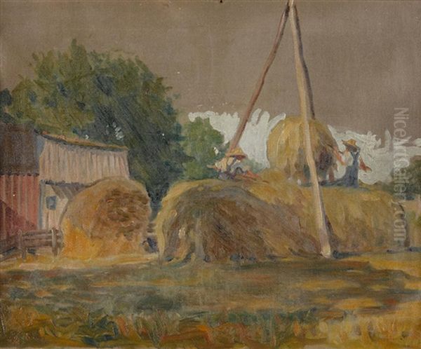 Haystacks And Red Barn - view 1