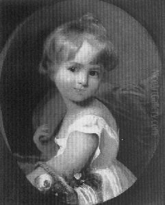 Portrait Of A Young Child, Holding Basket Of Flowers by John Wood