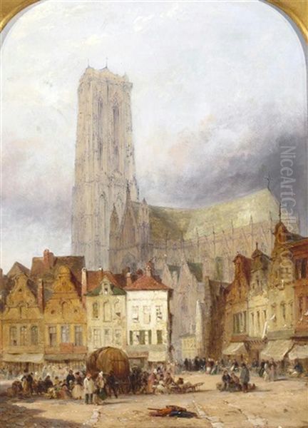 Cathedral At Malines From Groot Markt - view 1