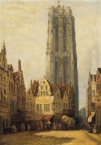 Partie Einer Englischen Kleinstadt Mit Kathedrale by Lewis John Wood