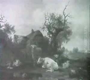 Cattle By A Ruined Farmhouse by Thomas P. Wood