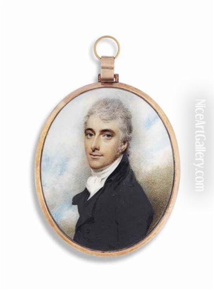 A Young Gentleman, In Black Coat; Sky Background - view 1