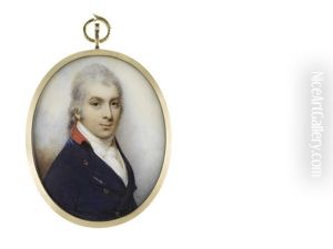 A Gentleman, Wearing Blue Coat With Scarlet Collar, White Waistcoat, Chemise, Stock And Tied Cravat, His Hair Powdered