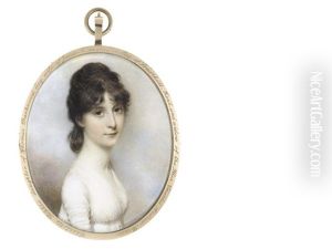 Miss Charlotte Sophia Dashwood (d.1870), Wearing White Dress, Her Brown Hair Upswept by William Wood
