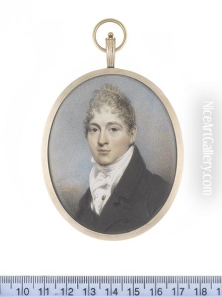 A Gentleman, Wearing Black Coat, White Waistcoat, Stock And Cravat, A Gold Shirt Pin To His Chemise, His Hair Lightly Powdered And Cropped - view 1