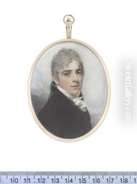 A Young Gentleman, Wearing Black Coat And Waistcoat, White Frilled Chemise And Tied Stock, His Cropped Hair Lightly Powdered - view 1