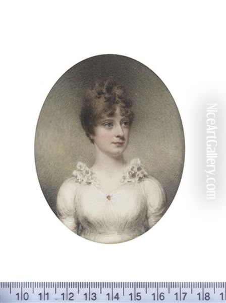 Harriet Beachcroft (1767-1834), Wearing White Dress With Frilled Collar And Red Jewel At Her Corsage, Her Hair Softly Curled And Upswept - view 1