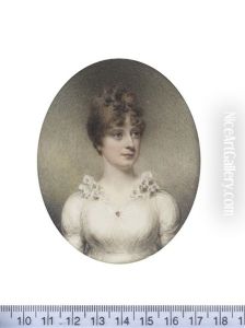 Harriet Beachcroft (1767-1834), Wearing White Dress With Frilled Collar And Red Jewel At Her Corsage, Her Hair Softly Curled And Upswept