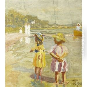 Children On The Beach by William John Wood