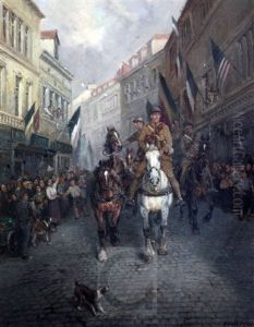 Victory Parade, British Soldiers Entering Ypres by William Woodhouse
