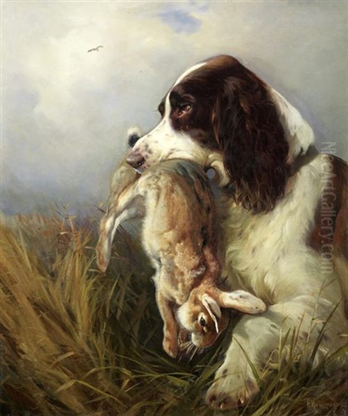 A Spaniel Retrieving A Hare - view 1