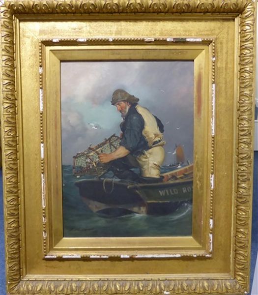 A Fisherman Hauling In A Lobster Pot - view 1