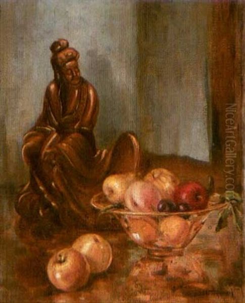 Still Life Of Apples And Oriental Statue - view 1