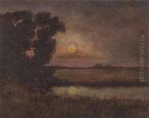 Sunset In Bayou Landscape by Louise Giesen Woodward