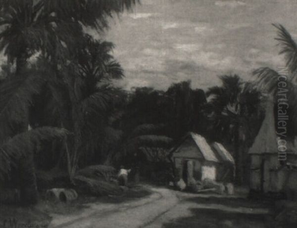 Tropical Landscape With Shacks - view 1