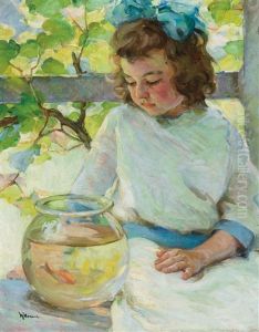 Young Girl With Fish Bowl by Mabel May Woodward
