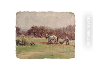Man Plowing Spring Field With Horse Team, Maine Coast by Mabel May Woodward