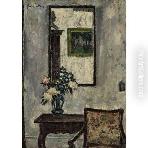 Interieur Mit Spiegel, Blumenstrauss Und Armlehnstuhl by Madeleine Woog