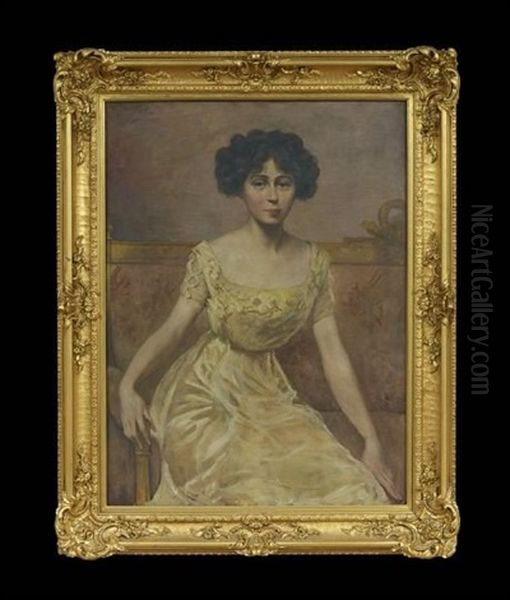Portrait Of A Seated Young Lady In A Pale Yellow Dress - view 1