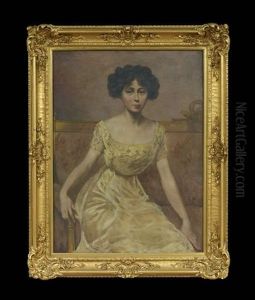 Portrait Of A Seated Young Lady In A Pale Yellow Dress by Samuel Johnson Woolf