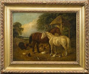 Horses With Ducks And Hens by Henry Charles Woollett