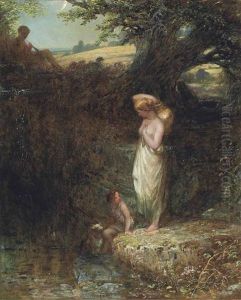 The Terrace, Haddon Hall; And At The Well (pair) by Alfred Woolmer