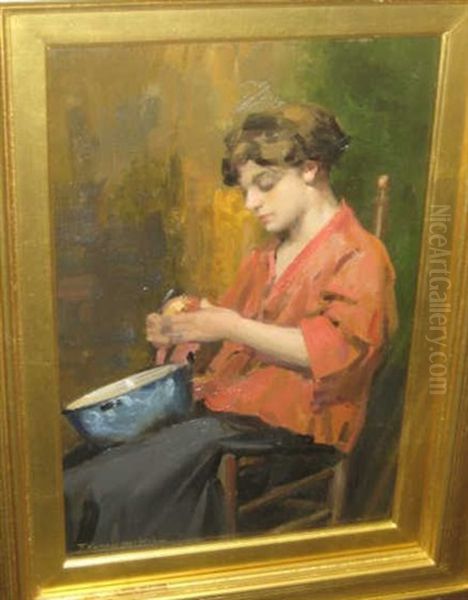 Portrait Of A Young Woman Peeling An Apple - view 1