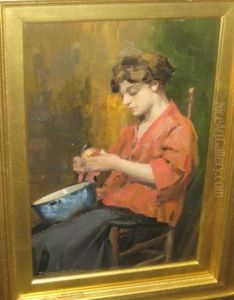 Portrait Of A Young Woman Peeling An Apple by Francis Humphry Woolrych