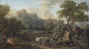 A Wooded River Landscape With A Farmer And His Ox-drawn Cart On A Path