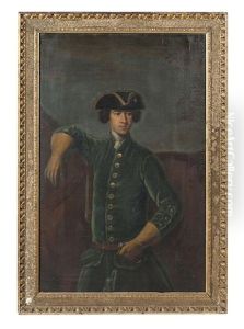 Half-length Portrait Of A Young Man In A Blue Frock Coat, Standing Before His Horse