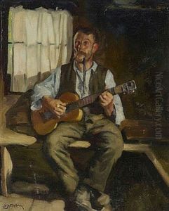 Gitarrespielender Chiemseefischer In Der Stube by Joseph Wopfner