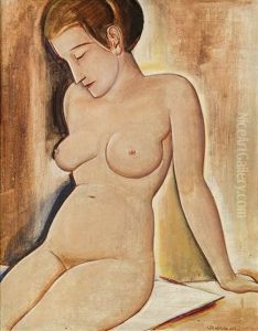 Sitting Female Nude by Georg Philipp Worlen