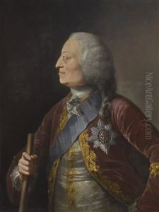 Portrait Of George Ii, Half-length, Wearing A Red, Gold And Lace-trimmed Coat Over An Embroidered Grey Waistcoat And The Sash And Badge Of The Garter, In Profile To The Left by Thomas Worlidge
