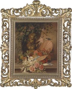Stillleben Mit Rosen, Lilien Und Ziergegenstanden by Edmund von Woerndle zu Adelsfried und Weiherburg