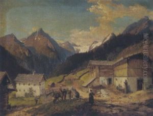Gebirgslandschaft Mit Figurlicher Staffage by Edmund von Woerndle zu Adelsfried und Weiherburg